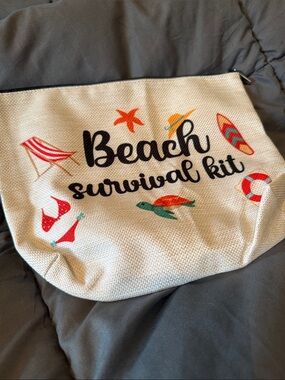 Beach Survival Kit Canvas Pouch - Cream with Bright Beach Prints